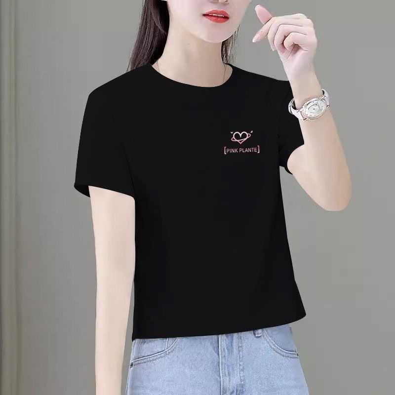 2025新款圆领洋气韩版夏天修身女士t恤短袖印花外穿宽松女装上衣