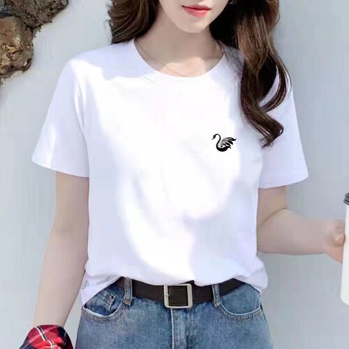 精梳棉圆领短袖T恤女宽松韩版半恤2025夏季新款简约休闲女装上衣