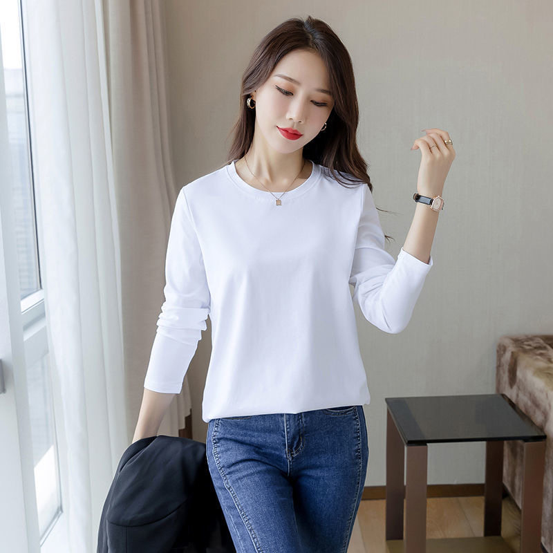 优质棉长袖T恤女宽松2026春秋季新款韩版简约休闲百搭外穿打底衫