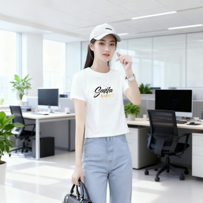 夏季2025新款小个子宽松圆领短款短袖t恤女正肩百搭半袖体恤上衣
