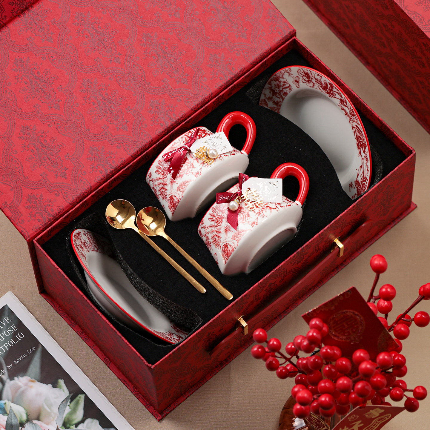 结婚订婚礼物送新人高级感伴手礼陶瓷咖啡杯碟礼盒套装送闺蜜杯子,餐饮具,咖啡杯,淘宝优惠券,粉丝福利购,淘宝优惠卷