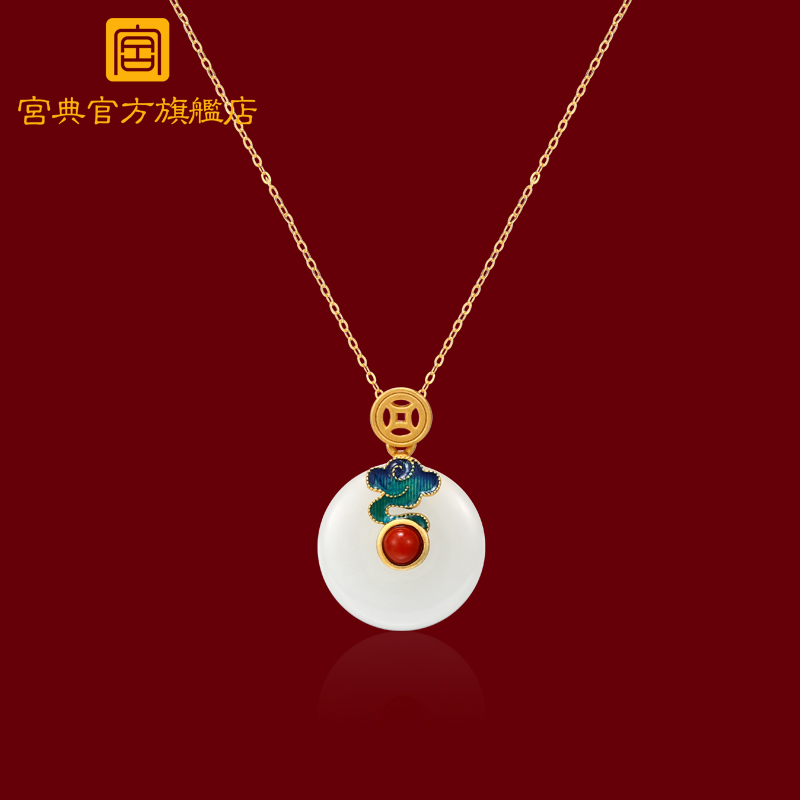 宫典国潮平安扣吊坠纯银和田玉项链女妈妈款复古中国风旗袍首饰品
