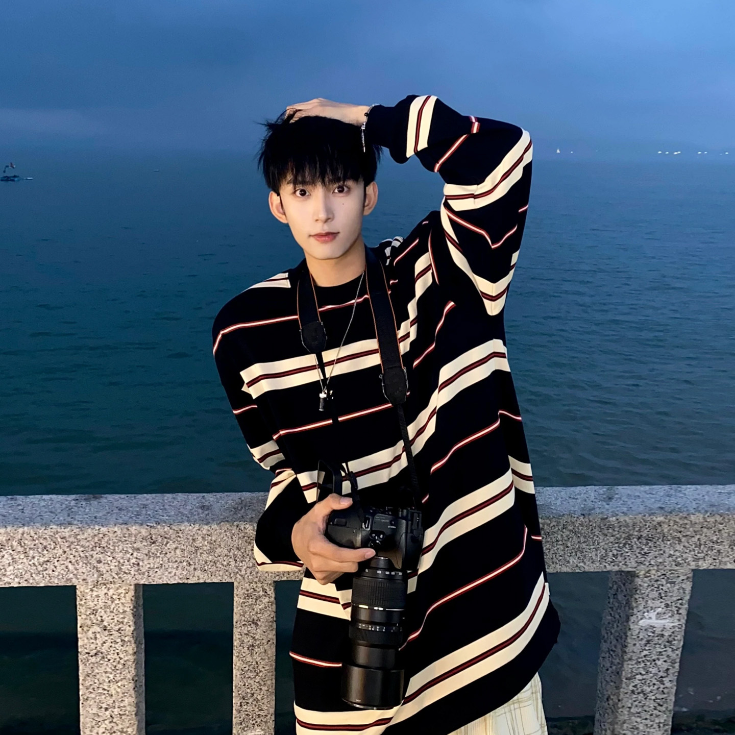 日系纯棉重磅300克刺绣条纹T恤