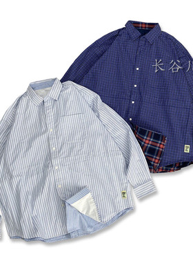 BEAMS SSZ条子格子长袖衬衫男潮牌日系休闲纯棉假两件衬衣Cityboy