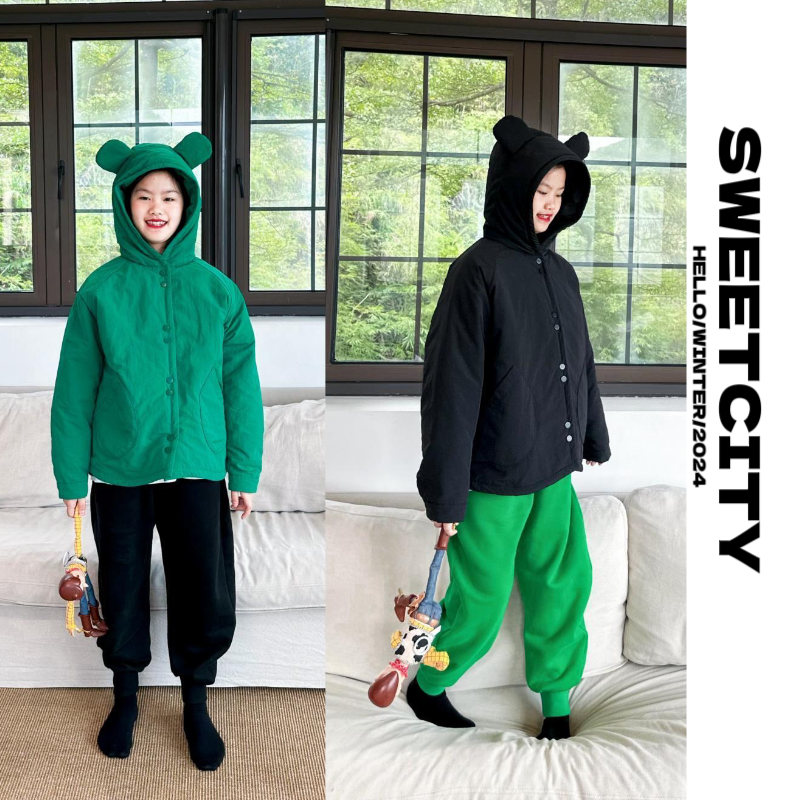 儿童保暖舒适熊熊连帽长袖棉服