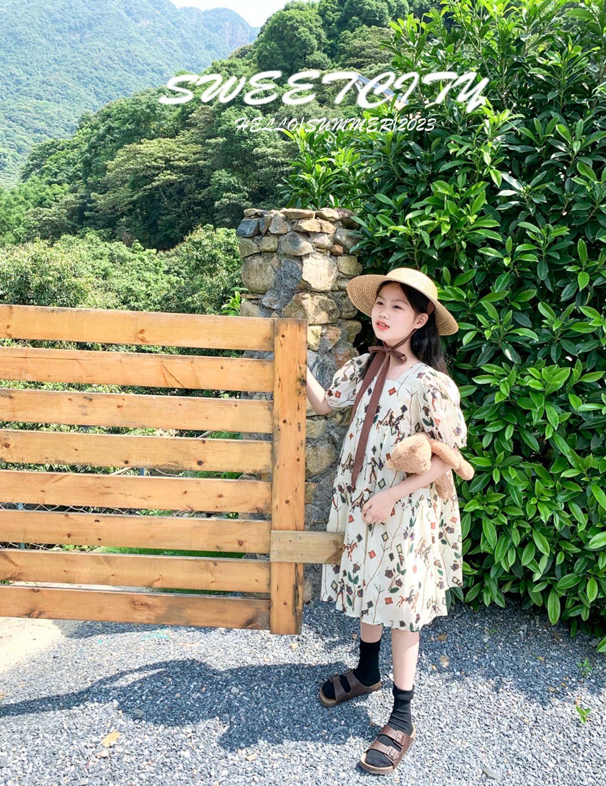 sweetcity原创独家 夏季新品女童韩版唯美复古花卉短袖连衣裙