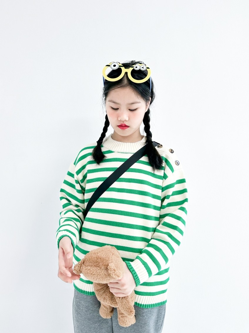 NO退换 sweet city秋冬女童甜美百搭中大童条纹套头针织长袖毛衣