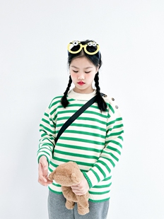 毛衣 city秋冬女童甜美百搭中大童条纹套头针织长袖 NO退换 sweet