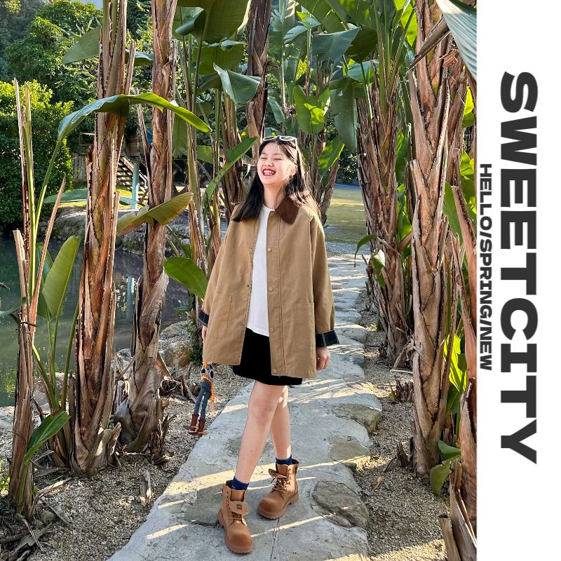 sweetcity独家定制 25春新品儿童中性风日系百搭休闲翻领外套风衣
