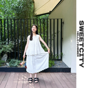 sweetcity独家定制 百搭半身裙 25夏女童韩系复古风甜美无袖 上衣