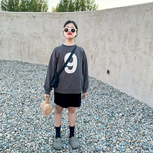 NO退换 sweetcity儿童大童中性风日系上衣数字印花休闲套头卫衣