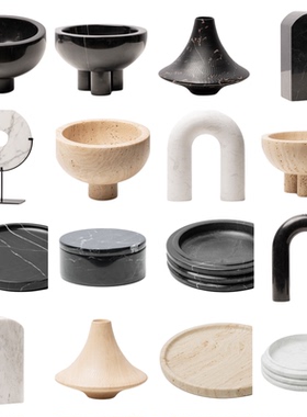 现代轻奢创意大理石托盘摆件客厅电视柜茶几黄洞石饰品花瓶装饰品