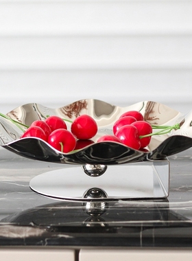 极简软装饰品悬空花边不锈钢果盘摆件样板房设计师艺术酒店收纳盘