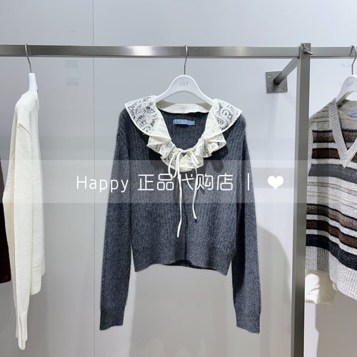LILY丽丽蕾丝花边细带套头针织衫