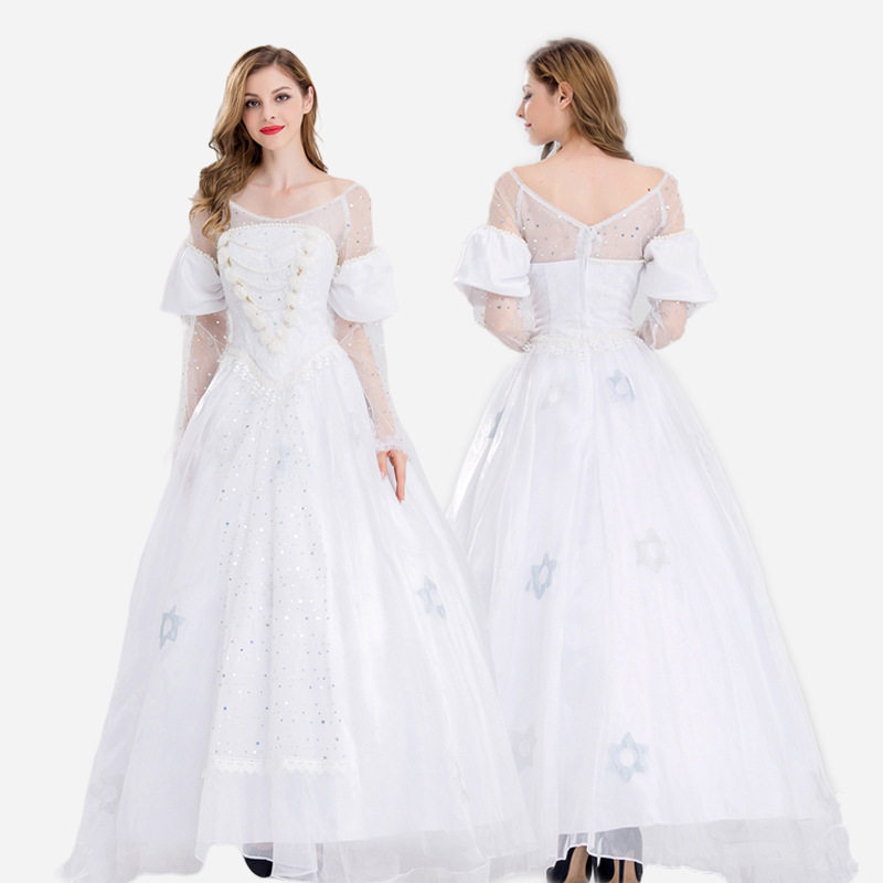 万圣节cos服装成人公主裙白皇后舞台剧演出服装