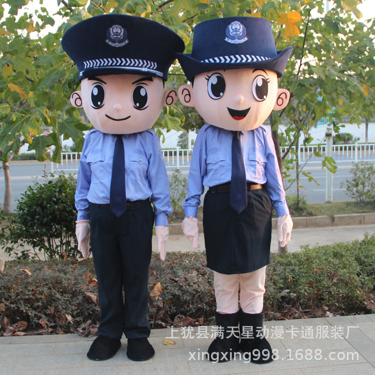 警察民警形象现货成人穿行走卡通动漫消防员玩偶道具表演服装头套