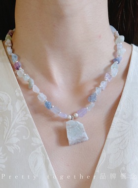 哑光纯银紫色水晶天然玉石串珠复古仙气石头高级原创国风气质项链