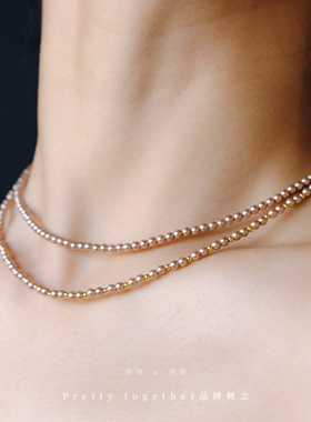 纯银粉金落日金焰项链