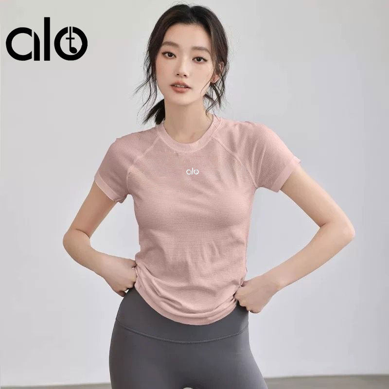 AIo运动瑜伽服女夏季速干高弹修身显瘦普拉提跑步运动健身衣短袖