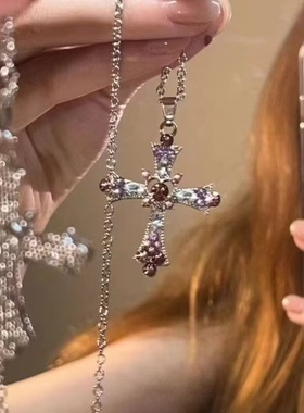 十字架项链女百搭新重工镶钻哥特