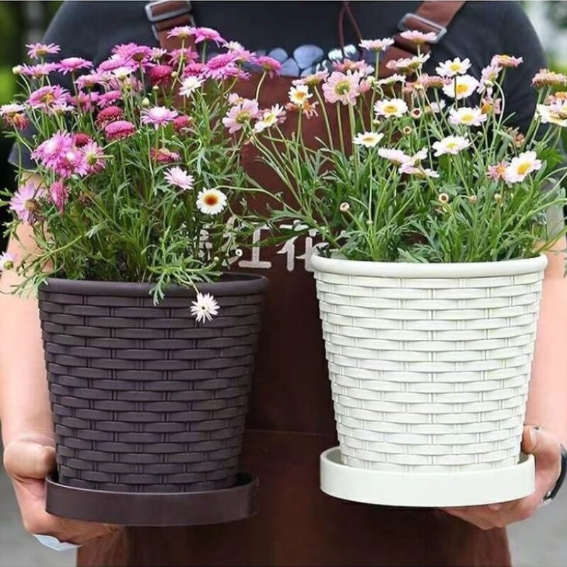 仿竹编树脂花盆加厚塑料花盆加固简约多肉圆形室内阳台绿萝塑料花图片