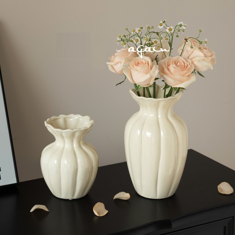 电视柜台面装饰摆件陶瓷花瓶高级感复古白色法式摆件客厅水培