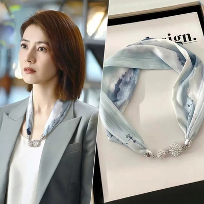 珍珠项链懒人丝巾女2025新款夏天磁吸扣颈饰领巾脖子搭配衬衫