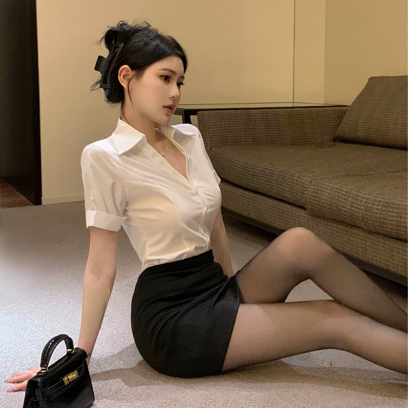 夏季女装jk制服套装修身性感辣妹白色衬衫包臀短裙职业两件套