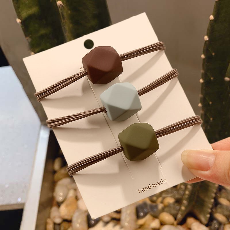 莫兰迪色串珠复古磨砂皮筋发圈