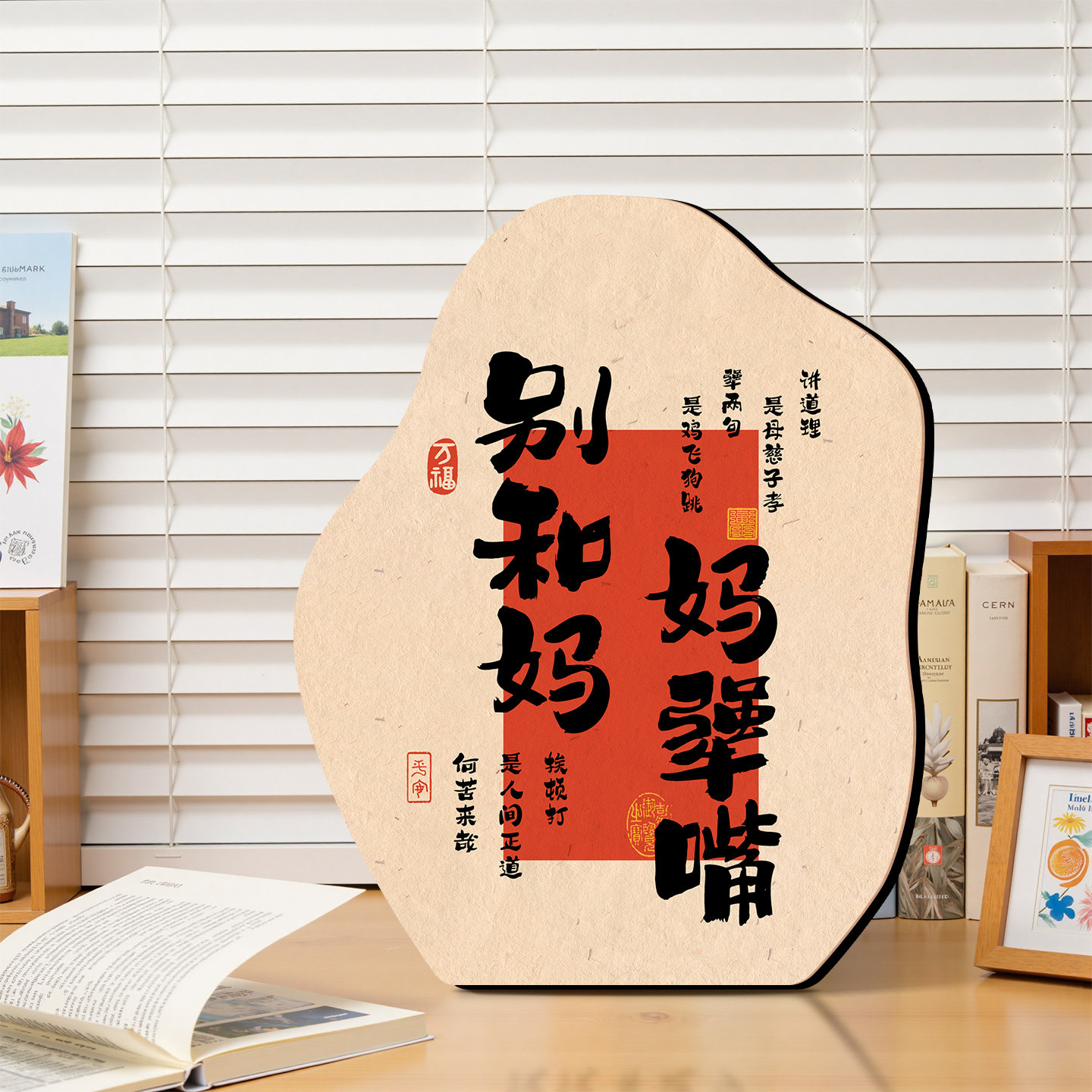 别和妈妈犟嘴装饰挂画字画摆件定制客厅摆台古风书法相框摆件