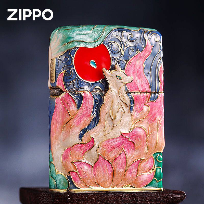 九尾狐Zippo芝宝珐琅彩重盔甲夜光防风煤油打火机送礼品立体雕刻