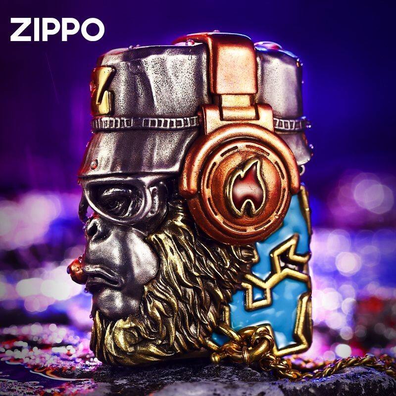 重返猩球Zippo芝宝防风煤油打火机紫铜重盔甲夜光填漆送礼品套壳