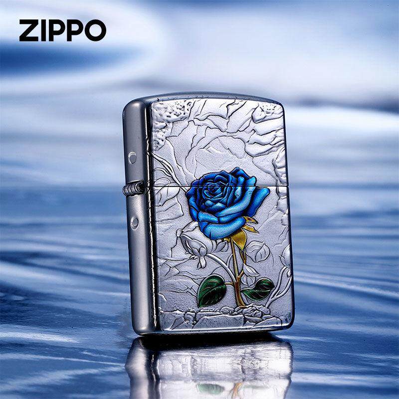 蓝色妖姬Zippo芝宝玫瑰盔甲机彩绘防风煤油打火机送礼品立体浮雕