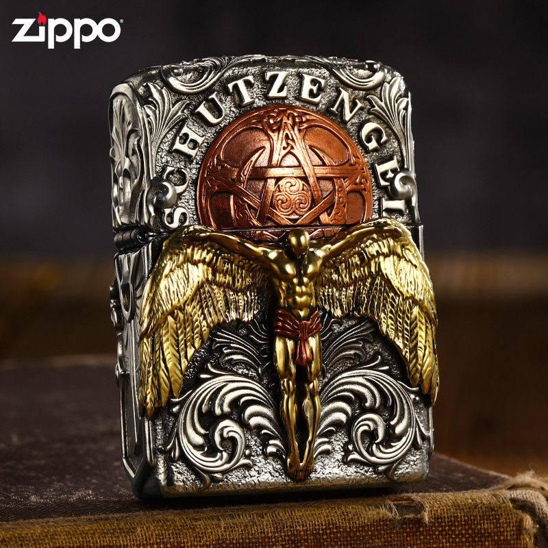守护天使芝宝Zippo正版黄铜打火机重甲贴章收藏正品防风煤油送礼