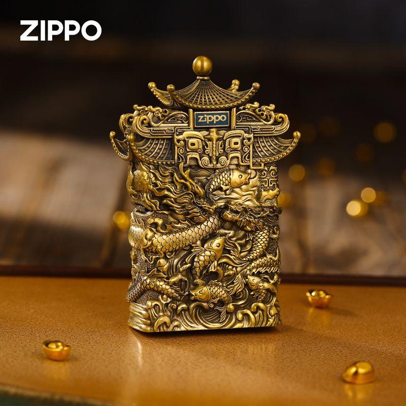重甲鱼跃龙门Zippo芝宝防风煤油打火机旋转机关夜光送礼变换牌匾