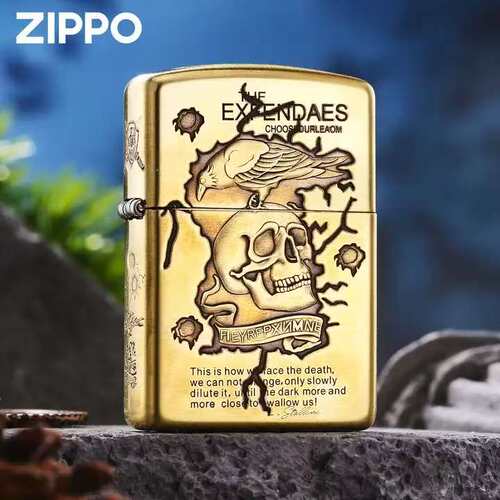 敢死队Zippo芝宝黄铜送礼雕刻美国原装复古盔甲机防风煤油打火机