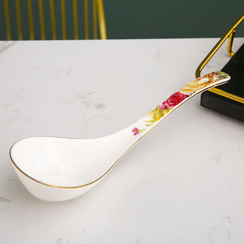 家用饭勺大汤勺小汤勺陶瓷勺子骨瓷餐具米饭勺 创意金边大勺小勺,餐饮具,调羹/饭勺,淘宝优惠券,粉丝福利购,淘宝优惠卷