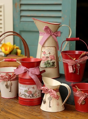 美式复古铁皮桶花桶创意迷你铁桶