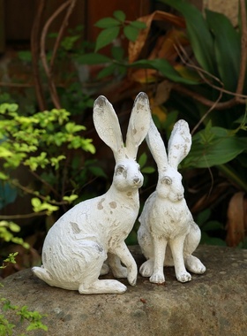 复古做旧斑驳风格竖耳兔客厅摆件