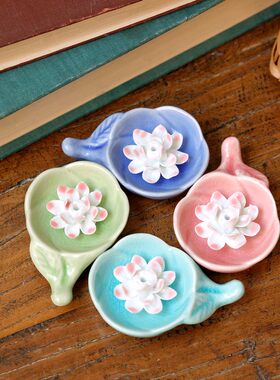 彩色陶瓷莲花单孔线香香插摆件