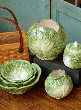 绿色仿真蔬菜果盘碟花盆罐子收纳