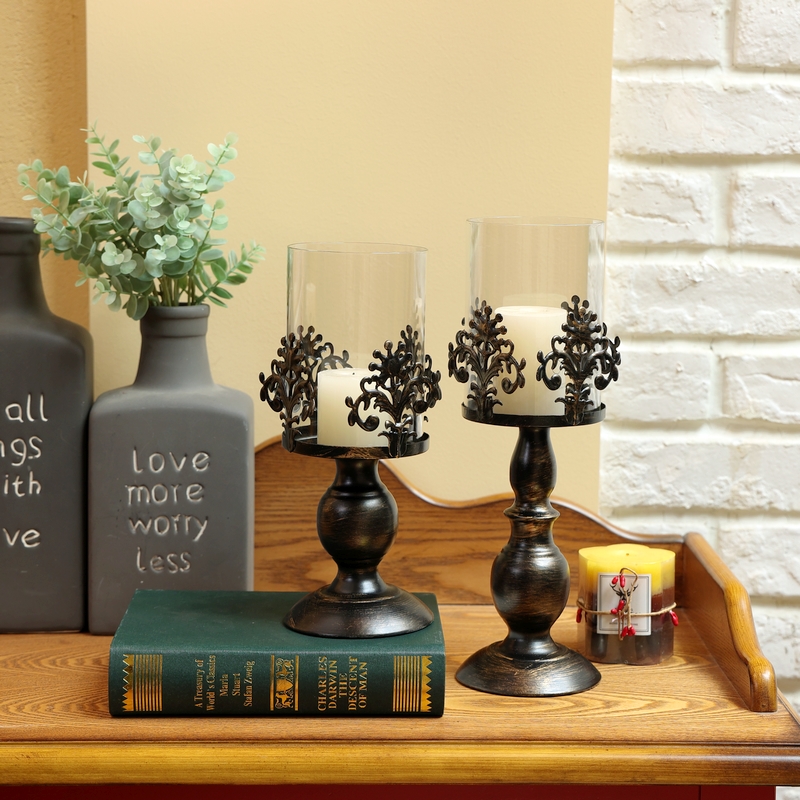 欧式复古黑色做旧铁艺玻璃烛台