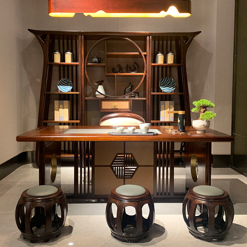 新中式实木乌金木茶桌雕花林品牌