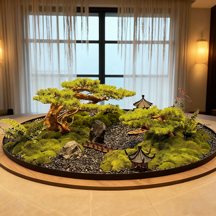 永生苔藓酒店餐桌中间摆件大圆桌转盘摆花仿真花新中式沙盘装饰花