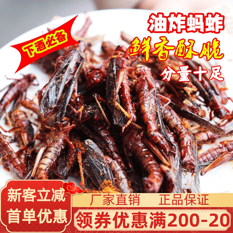 新鲜油炸蚂蚱即食蚂蚱蝗虫子肉香酥下酒菜零食小吃烧烤昆虫可食用