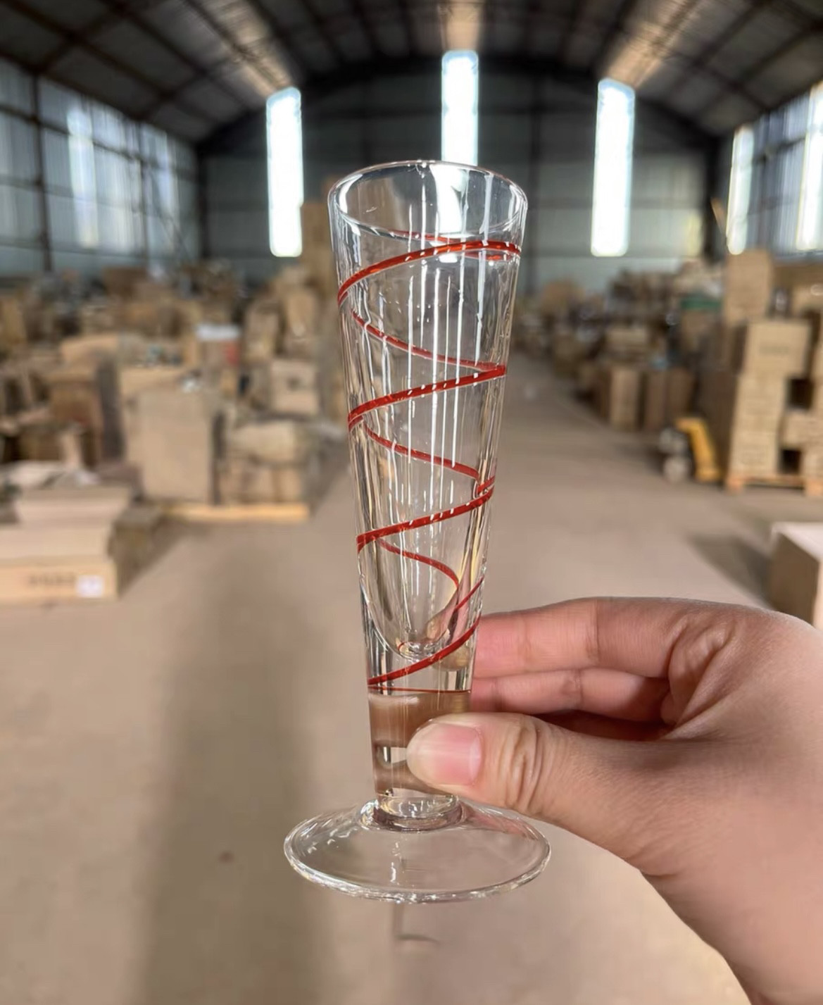 中古外面红色缠丝玻璃杯烈酒杯小花瓶复古玻璃杯