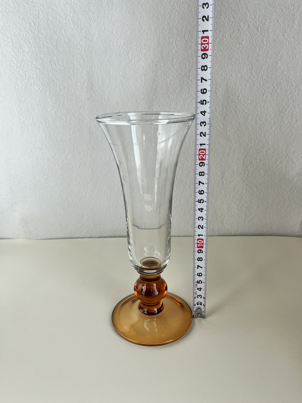 复古琥珀色珠珠腿拼色透明玻璃花瓶重工手工吹制琥珀色玻璃花瓶