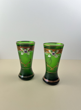 轻奢西洋捷克波西米亚绿色鎏金彩绘水晶玻璃杯花瓶摆件