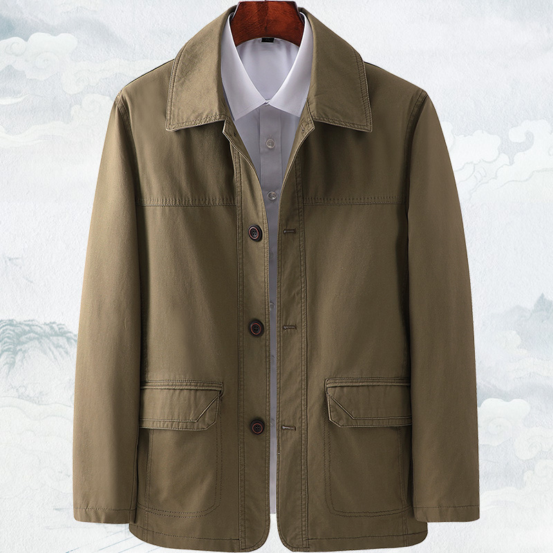 纯棉纽扣款翻领外套外穿多口袋