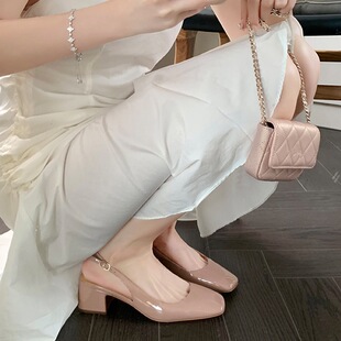 法式凉鞋女2026年新款夏季仙女风温柔方头气质中高跟包头粗跟单鞋